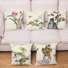 Pillow Super Soft Short Plush Nordic Style Colorful Chinese Link Plant Cover Covers Case Sofa Flower Pillowcase