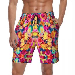 Men's Shorts Colourful Rose Board Summer Bouquet Print Running Short Pants Males Quick Dry Casual Design Oversize Swim Trunks