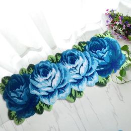 Carpets Non-slip High Quality Hand Woven Blue Roses Art Rug Carpet 3D Mat For Bedroom Bedside Living Room Rugs Kitchen Doormat