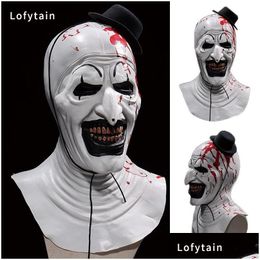 Party Masks Lofytain Horror Terrifier Art The Clown Mask Cosplay Py Bloody Demon Evil Joker Hat Latex Helmet Halloween Props Drop De Dhuf5