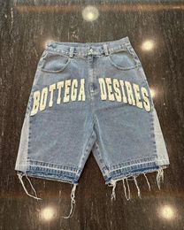 Men's Jeans American Retro Fashion Brand Clothing Letter Embroidered Denim Shorts Men Y2k Street Loose Oversized Women