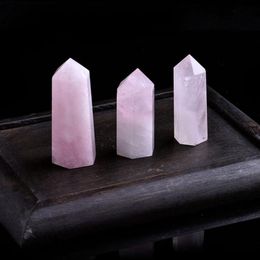 Natural Rose Quartz Crystal Point Mineral Ornament Magic Repair Stick Family Home Decoration Study Decoration DIY Gift3809730