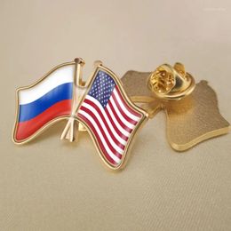 Brooches Russian Federation And United States Crossed Double Friendship Flags Lapel Pins Brooch Badges
