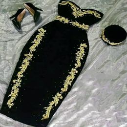 little black dress Algerian Evening cocktail Dresses Arabic Gold Appliques Velvet Green Prom Gown karakou Moroccan Caftan Party Dress 270u