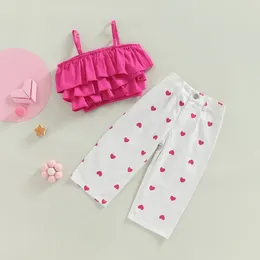 Clothing Sets Toddler Baby Girls Valentine 's Day Outfits Ruffle Layered Crop Cami Tops Heart Print Pants Set Cute Summer Kids 2pcs