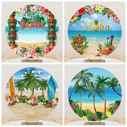 Party Decoration 100Cm Diameter Hawaiian Skateboarding Beach Supplies Round Curtain Background Cloth Po Pography Props