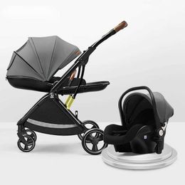 Strollers# 3 in 1 baby stroller Newborn Baby Carriage High Landscape four wheels Folding shock absorption accessories H240514