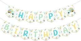 Party Decoration Happy Birthday Banner For Colourful Ice Cream Truck Bunting Garland Cool Supplies