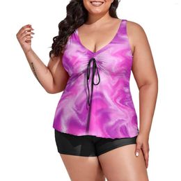 Women's Swimwear Abstract Tie Dye Pattern Tankini Swimsuit White Pink Purple Classic Two Piece Set Print Bathing Suit Beach Wear