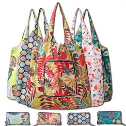 Storage Bags Reusable Grocery Flowers Pattern Foldable Washable Shopping Organiser Pouch Heavy Duty Waterproof Handbag