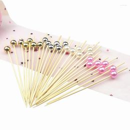 Disposable Flatware 12cm 100pcs Lmitation Pearls Fruit Fork Creative Cotail Sign Pastry Decoration Sign/KTV/Party Bar/Christmas