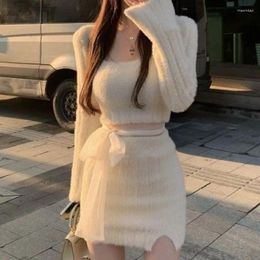 Work Dresses Autumn Sweater Knitted Suits Female Elegant 2 Piece Dress Korean Fashion Even Party Y2k Mini Office Lady Short Skirts