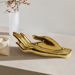 Decorative Figurines Ceramic Tray Hand Palm Golden Desktop Storage Fruit Bowl Jewelry Plate Abstract Decoration Organization