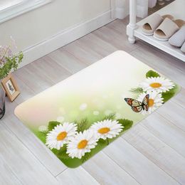 Carpets White Flower Chrysanthemum Butterfly Kitchen Doormat Bedroom Bath Floor Carpet House Hold Door Mat Area Rugs Home Decor