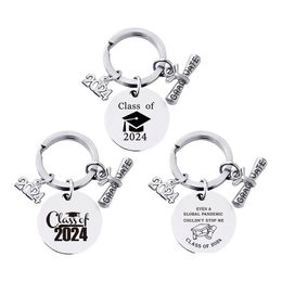 Party Favour Keychain Pendant 2024 Graduation Gift Stainless Steel Student Backpack Decoration Keyring Key Chain Drop Delivery Home G Dhpbw