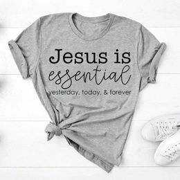 Women's T-Shirt Jesus Is Essential Letter Print T Shirt Women Crop Top O-Neck Casual Clothes Comfortable Short Slve Breathable Hot Sale T Y240509