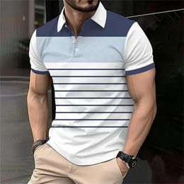 Fashion Stripe Print Polo T Shirt For Men Outdoor Sports Golf Wear Summer Casual Lapel Button Shirts Oversized Short Sleeve Tops 240418