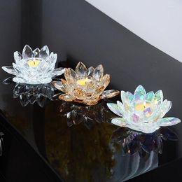 Candle Holders Colorful Crystal Lotus Flower Holder Tealight Candlestick Valentines Day Art Decor Buddhist Home Decoration