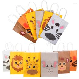 Gift Wrap 6Pcs Jungle Safari Animals Paper Bags Theme Birthday Party Decor Candy Cookies Packing Box Kids Baby Shower Supplies