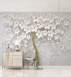 Elegant White flower Wallpaper Luxury Jewellery 3D Custom Wall Mural Wall Painting for Wedding Room TV Background Ceiling Bedroom li2552966