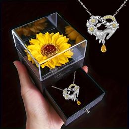 Gift Wrap 1set Simulation Sunflower Box Necklace Set Mother's Day Thanksgiving Gift.