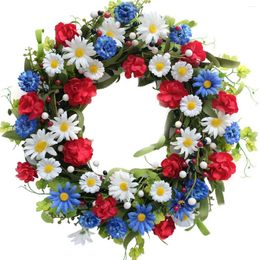 Decorative Flowers Hydrangea Artificial In Vase 15.75 Inch American Patriotic Wreath For Front Door Valentine Roses