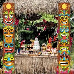 Party Decoration 2pcs Hawaiian Luau Supplies Tiki Totem Door Banner Sign For Aloha Hawaii Tropical Birthday De