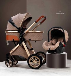 Strollers# 2024 New Baby Stroller 2/ 3 in 1 High Landscape Reclining Carriage Foldable Bassinet Puchair Newborn H240514
