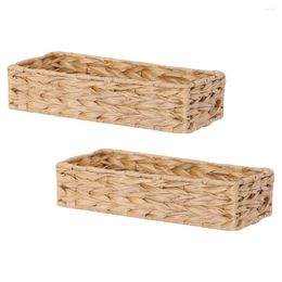 Storage Bottles 2 Pcs Hand Woven Bin Basket Table Sundries Toy Multipurpose Weave Sundry Desktop Organiser Water Hyacinth Baskets