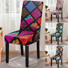 Chair Covers Retro Geometric Print Cover For Dining Room Plaid Slipcover Kitchen Stools Seat Protector Home El Banquet Decor