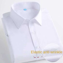 Men's Dress Shirts Mens short slved summer white shirt elastic business dress suit shirt wedding groomsman black non ironing Y240514