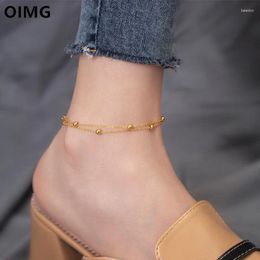 Anklets OIMG 316L Stainless Steel Bohemian Double Layer Beads Anklet For Women Summer Beach Barefoot Sandals Ankle On The Leg Waterproof