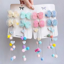 Hair Accessories 2 pieces/set of sparkling tassel bow hair clips suitable for cute girl plush ball boutique buckets headwear childrens accessories d240513