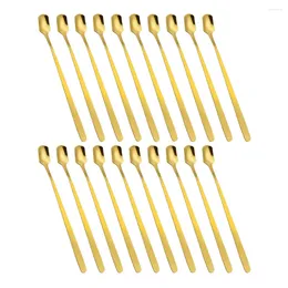 Spoons 20 Pcs Square Coffee Spoon Serving Dessert Gold Decor Long Handle Mixing Stirring Espresso Stirrer Bar Stainless