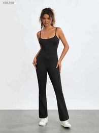 Women's Jumpsuits Rompers Womens casual sleeveless long sleeved jumpsuit solid black sleeveless retro casual club tight fitting suit WX