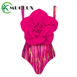 Women's Swimwear MUOLUX 2024 Sexy 3D Flower One Piece Swimsuit Bikini Beachwear Women Retro Print Biquini Brazilian Bathing Suit Skirt