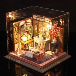 Architecture/DIY House Diy Chinese Stye Doll House With Dust Cover Furniture Wood Dollhouse Miniatures Children For Toys Birthday Christmas Gifts