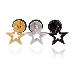 Stud Earrings Fashion Punk Gold Black Plated Stainless Steel Pentagram Hollow Star Brincos Jewelry For Men Women