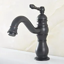 Kitchen Faucets Black Oil Rubbed Brass 1 Hole Deck Mount Bathroom Sink Faucet Swivel Spout Cold Mixer Water Tap 2sf817