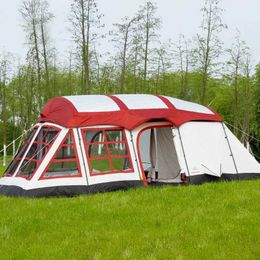 Tents and Shelters Super large double-layer 8-12 person camping tent Large terrace sunshade tentQ240511