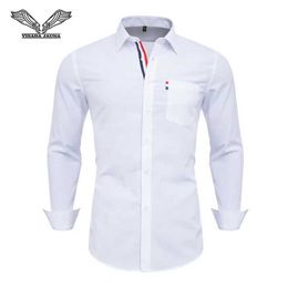 Men's Dress Shirts VISADA JAUNA US Europe XXL 2018 Men Shirt Solid Colour Cotton Casual Business Male Brand Clothing Chemise Homme Blue Dress Y240514