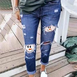 Women's Jeans Summer Thin For Women Nine-point Loose Ripped Beggar Embroidered Letter Patch Slimming Slim Fit Pants