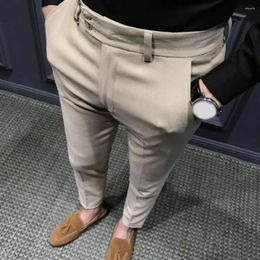 Men's Suits Chic Ninth Suit Pants Slim Fit Men Office Straight Pattern Trousers Simple