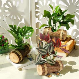 Decorative Flowers 1PC Creative Wooden Pots Artificial Green Plants Bonsai Household Supplies Dining Table Office Simulation Fake