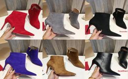 Designer Boots High Heel Shoes Red Shiny Bottoms 8cm 10cm Thin Heels Pointed Toe Boot Black Suede Classics Women Leather Pumps 352406577
