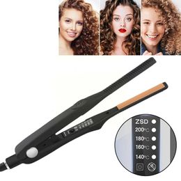 2-in-1 straightener and curler small flat iron ceramic curler corrugated short straight hair curling styling tool 240428