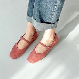 Casual Shoes Fashion Sweet Square Toe Buckle Ballerinas Flats Velvet Women's Ballet Dance Mary Janes Loafers Ladies Flat