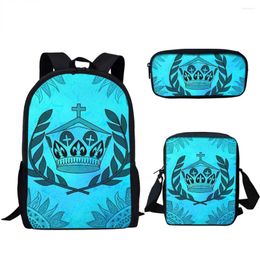 School Bags 3Pcs/Set Cool Blue Tribal Print Student Campus Bag Laptop Daypack Lunch Pencil Teenager Daily Casual Backpack
