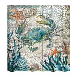 Shower Curtains Crabs Ocean Animal Marine Life Coastal Fabric Waterproof Bathroom Curtain With 12 Hooks For Kids Boy Girl Bath Decor