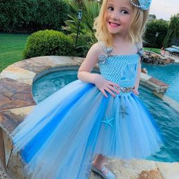 Girl Dresses Girls Dolphin Starfish Tutu Dress Kids Sequin Trailing Tulle Ball Gown With Flower Headband Children Party Costume